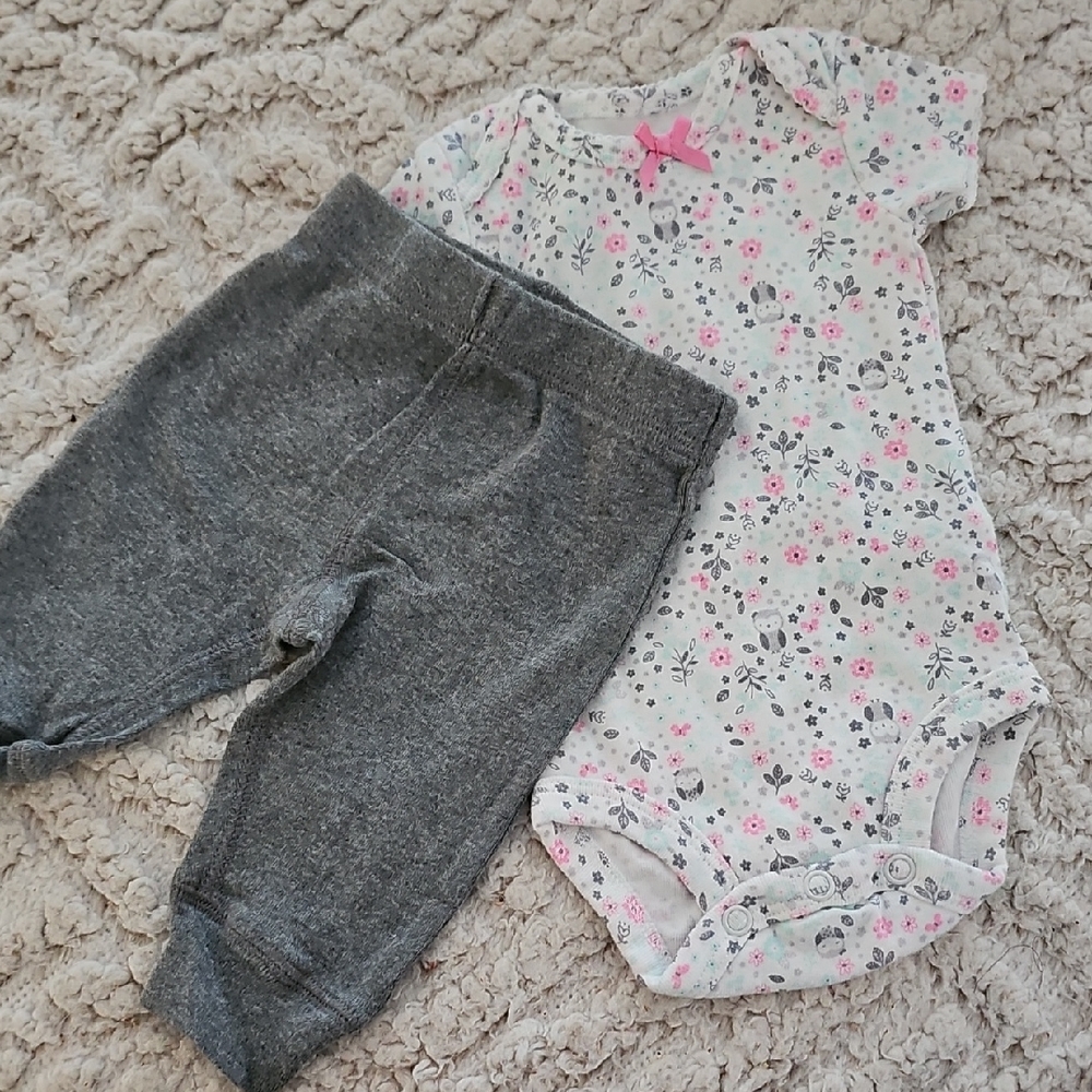 Floral Baby Onesie with Gray Pants